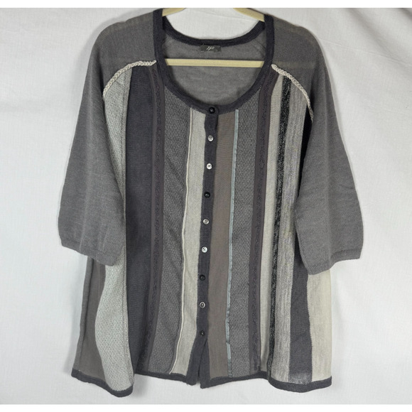 J. Jill Wool Mohair Button Up Cardigan Womens Top Gray Boho Classic Work - Picture 1 of 9